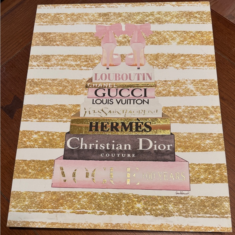 Luxury Gold and Pink Designer Book Stack Art